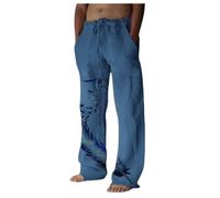 VDDTAGAM Pantalon en Lin Homme, Pantalon d'Été Long Décontracté (Light Blue,L) VDD295