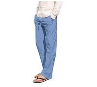 VDDTAGAM Pantalon en Lin Homme, Pantalon d'Été Long Décontracté (Light Blue,XL) VDD543