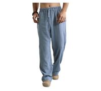 VDDTAGAM Pantalon en Lin Homme, Pantalon d'Été Long Décontracté (Light Blue,XL) VDD857