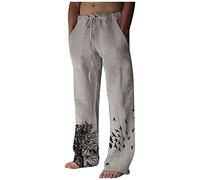 VDDTAGAM Pantalon en Lin Homme, Pantalon d'Été Long Décontracté (Light Gray,M) VDD235