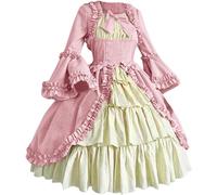 VDDTAGAM Renaissance Femmes Robes Médiévale Manches Longues Parti Costume Déguisements Halloween Reine Victorienne Gothique Robe Vintage Adulte Deguisement Carnaval Halloween Cosplay Fête (Pink,XL)