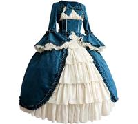 VDDTAGAM Renaissance Femmes Robes Médiévale Manches Longues Parti Costume Déguisements Halloween Reine Victorienne Gothique Robe Vintage Adulte Deguisement Carnaval Halloween Cosplay Fête (Blue,5XL)