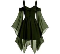 VDDTAGAM Robe De Soirée Robe Medievale Fille Robes De Mariage Robe Noire Halloween Femme Deguisement Sorciere Femme Robe Gothique Déguisement Grande Taille Robe Femme Costum(Green,L)