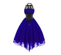 VDDTAGAM Robe Noir Halloween Femme Tenue Viking Médiévale Princesse Déguisement Costume Medieval Vetement (Dark Blue, XL)