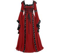 VDDTAGAM Robe Renaissance Blanche Tenue Halloween Gothique Longue Vampire Medieval Femme (Red, L)