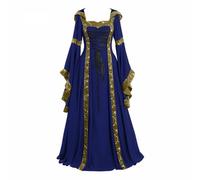 VDDTAGAM Robe Victorienne Déguisement Elfe Femme Costume Renaissance Femme Déguisement Sorcière Adulte Costume Halloween Femme Sexy Robe Viking Femme Robe Halloween Femme Robe Medieval(Navy,3XL)
