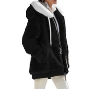 VDDTAGAM Veste Femme Sherpa Capuche Ski Sport Pull Oversize Moumoute Sweet Noir 4XL