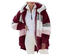 VDDTAGAM Veste Militaire Femme Fourrure Pull Oversize Hiver Sherpa Chaude Robe Sweat Zippé Poncho Polaire S(Wine,M)