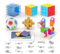 Vdealen Casse-tête métallique Wire Set Puzzle Tangram en Bois 2x2 3x3 Cube de Vitesse Boîte Labyrinthe Arc-en-Ciel Puzzle Boule Serpent Puzzle Jouets Educatifs pour Enfants Adulte 23 Pièces