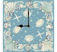 Vdenvileye Horloge murale carrée silencieuse sans tic-tac, fonctionne à piles, 25,4 cm, étoile de mer, décoration d'intérieur pour salon, salle de bain, chambre, cuisine, bureau et école