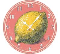 Vdenvileye Horloge murale citron pour décoration de salon, 25,4 cm, horloge ronde à ressort, silencieuse, sans tic-tac, fonctionne à piles, facile à lire, salle de bain, cuisine, 4 ensembles de