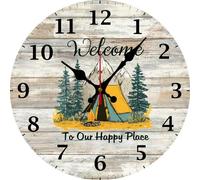 Vdenvileye Horloge murale en bois pour camping-car, décoration murale « Welcome To Our Happy Place Happy Camper » - Décoration murale pour camping-car, maison, voyage, caravanes, campings, cadeaux