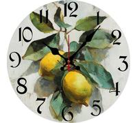 Vdenvileye Horloge murale rustique en bois avec aiguilles en métal sans tic-tac et aiguilles en métal Motif citron 25 x 25 cm