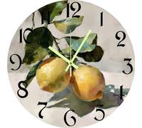 Vdenvileye Horloge murale rustique en bois sans tic-tac avec aiguilles en métal Motif citron 30 x 30 cm