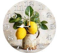 Vdenvileye Horloge murale vintage citron pour décoration de salon, 25,4 cm, horloge de bureau ronde, silencieuse, sans tic-tac, fonctionne avec piles, facile à lire, salle de bain, cuisine, bureau