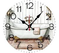 Vdenvileye Horloge murale vintage pour salle de bain silencieuse sans tic-tac, horloge de bureau décorative pour salon, maison, bureau, école, cuisine, décoration murale, magasin, hôtel, ronde, 25,4