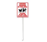 Vdenvileye Panneau d'avertissement avec piquet en aluminium antirouille pour décoration de pelouse, rue, jardin - Chicken Crossing in This Area Please Slow the Cluck Down - 17,5 x 22 cm