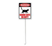 Vdenvileye Panneau d'avertissement « Cats on Duty » avec piquet - 20 x 30 cm - En aluminium antirouille - Décoration de pelouse - Panneau d'avertissement pour extérieur, rue, jardin