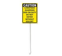 Vdenvileye Panneau d'avertissement « Caution Livestock Guardian Dog on Duty Do Not Enter Without Escort » avec piquet - 17,5 x 22 cm - En aluminium antirouille - Décoration de pelouse - Pour extérieur