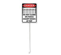 Vdenvileye Panneau d'avertissement « Danger : Do Not Climb On Fence Sharp Edge At Top Yard » avec piquet 11,5 x 15 cm en aluminium antirouille pour décoration de pelouse, rue, jardin