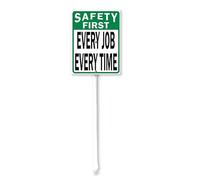 Vdenvileye Panneau d'avertissement Safety First Every Job Every Time avec piquet 11,5 x 15 cm en aluminium antirouille pour décoration de pelouse, rue, jardin