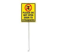 Vdenvileye Panneau de cour avec piquet « Please Do Not Open Door To Strangers » - 20 x 30 cm - En aluminium antirouille - Décoration de pelouse - Panneau d'avertissement pour extérieur, rue, jardin