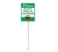 Vdenvileye Panneau de cour avec piquet « Please Do Not Park On The Grass » - 20 x 30 cm - En aluminium antirouille - Décoration de pelouse - Panneau « No Parking » - Pour extérieur, rue, jardin
