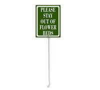 Vdenvileye Panneau de cour avec piquet « Please Stay Out Of Flower Beds » - 20 x 30 cm - En aluminium antirouille - Décoration de pelouse - Pour extérieur, rue, jardin