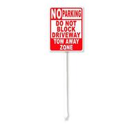 Vdenvileye Panneau de zone de remorquage « No Parking Do Not Block Driveway Tow Away » avec piquet - 17,5 x 22 cm - En aluminium antirouille - Décoration de pelouse - Panneau de sécurité routière pour