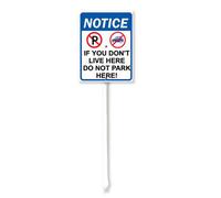 Vdenvileye Panneau décoratif en aluminium avec piquet « If You Do Not Live Here Don't Park Here » - 11,5 x 15 cm - Décoration d'extérieur - Antirouille, robuste pour une utilisation en extérieur