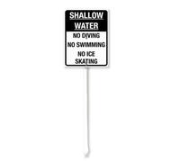 Vdenvileye Panneau « Shallow Water - No Diving No Swimming No Ice Skating » avec piquet - 17,5 x 22 cm - En aluminium antirouille - Décoration de pelouse pour extérieur, rue, jardin
