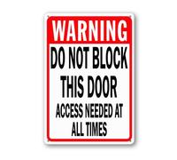 Vdenvileye Panneau « Warning Do Not Block This Door - Access Needed At All Times » - 30 × 40 cm - Plaque en aluminium robuste antirouille - Décoration murale pour cour, patio, porche