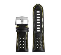 VDFNGFD Bracelet en cuir noir et jaune compatible avec la montre Omega Speedmaster 311 Dark Side Of The Moon Apollo 8, cadran 44,25 mm, bracelet homme 21(Black yellow-silvery)