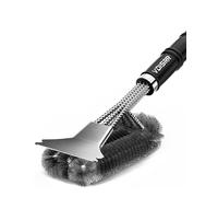VDISRR Brosse Barbecue, 3 en 1 Brosse de Nettoyage pour Barbecue avec Racloir, Long Manche Poils Acier Inoxydable 43cm Sécurité Anti-brûlure pour Grillade Pique-Nique