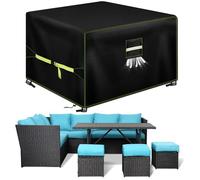 VDISRR Housse Table de Jardin, 600D Tissu Oxford Housses Pour Mobilier 150x150x75cm, Bâche Salon de Jardin Avec Grilles D'aération, Imperméable, Coupe-Vent, Anti-UV Couverture de Protection Meubles
