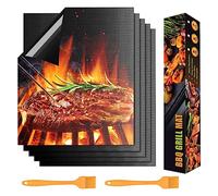 VDISRR Tapis de Cuisson, 5 Pièces 40 * 33cm Tapis de Barbecue Réutilisable Anti-Adhérent Feuille Chaude Plaque Portable, 2 Brosse BBQ, Facile à Nettoyer-Outil de Cuisson