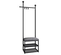 VDLLQYN, Banc d'entrée 4 en 1 avec 15 crochets et 2 niveaux de rangement for chaussures, tringle à vêtements en métal et banc à chaussures for suspendre vestes et chapeaux ,Banc à chaussures(Black,60*