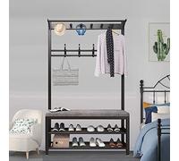 VDLLQYN, Banc d'entrée 4 en 1 avec 15 crochets et 2 niveaux de rangement for chaussures, tringle à vêtements en métal et banc à chaussures for suspendre vestes et chapeaux ,Banc à chaussures(White+gra
