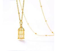 VDLLQYN Colliers Collier en Or 9K, Agate Blanche, Cage à Oiseaux, Pendentif en Argent Sterling S925, Bijoux Fins for Femmes, Bijoux de Luxe