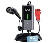 VDLPOWERVP Chargeur Voiture Electrique | 6-16A | 11kW | 10 Mètre Type 2- Triphasé CEE Portable EV Chargeur Station de Charge Mobile/Wallbox, Puissance réglable, Temps de réglage