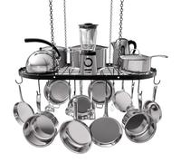 Vdomus Étagère de rangement robuste pour casseroles - 83 x 43,2 cm - Rangement au plafond élégant en alliage d'acier noir avec 15 crochets - Organisez les ustensiles de cuisine et les ustensiles de