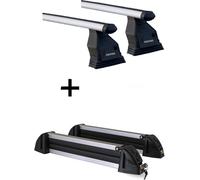VDP Barres de toit Menabo Tema + porte-skis/porte-snowboards/porte-skis en aluminium 4 paires de skis compatibles avec VW Volkswagen T5 Multivan à partir de 2009