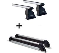 VDP Barres de toit Menabo Tema + porte-skis/porte-snowboards/porte-skis Silver Ice télescopiques compatibles avec BMW Série 1 F20 à partir de 2011