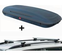 VDP-CA480 Coffre de toit 480 L look carbone verrouillable + barres de toit en aluminium VDP CRV120 compatibles avec Dacia Sandero Stepway II de 13 verrouillables