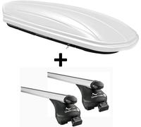 VDP Coffre à skis blanc MAA 460W 460 litres verrouillable + barres de toit en aluminium Quick compatibles avec les rails en applique en kit compatible avec l'aluminium pour Mercedes C Classe C break I