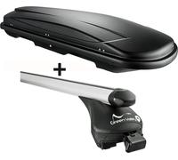 VDP Coffre à skis noir JUXT400 lit + porte-bagages alu compatible avec Peugeot 308 break à partir de 2014 jusqu'à