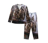 VducK Ensemble de pyjama 2 pièces pour femme Motif chouette sur une branche, Noir , L