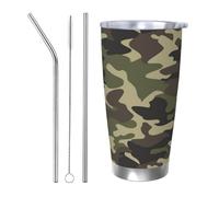 VducK Gobelet de 591 ml avec couvercle - Imprimé camouflage vert - Tasse à café de voyage isotherme réutilisable en acier inoxydable - Tasses de voyage isothermes pour le chaud et le froid