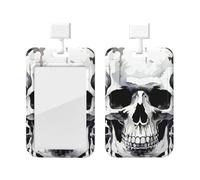 VducK Porte-badge avec cordon - Motif tête de mort - Avec clip rétractable et cordon tour de cou amovible - Pour clés et cartes d'accès