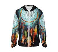 VducK Sweat à capuche de protection solaire pour femme, motif attrape-rêves, léger, à manches longues, avec poche, pour la randonnée, Noir , XXX-Large